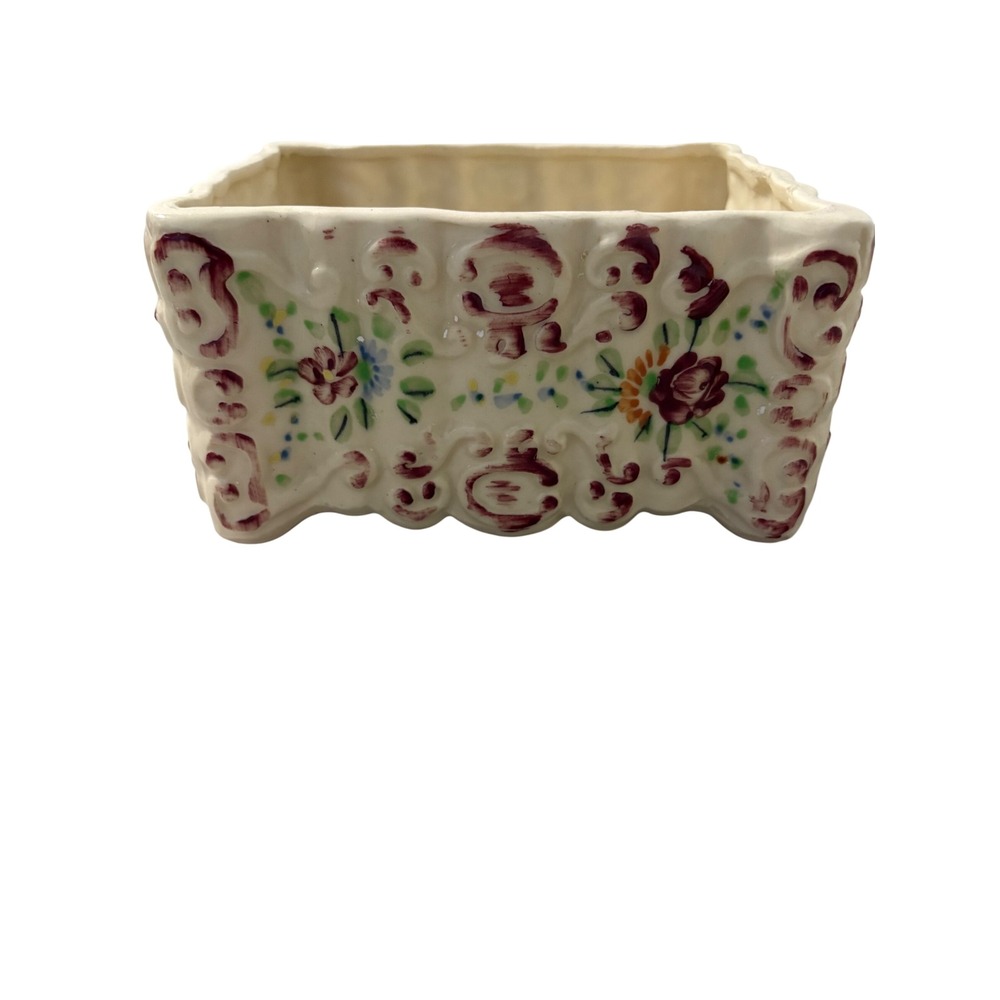 VTG Made in‎ Japan Floral Ceramic Planter Scalloped Rectangular Footed Pot